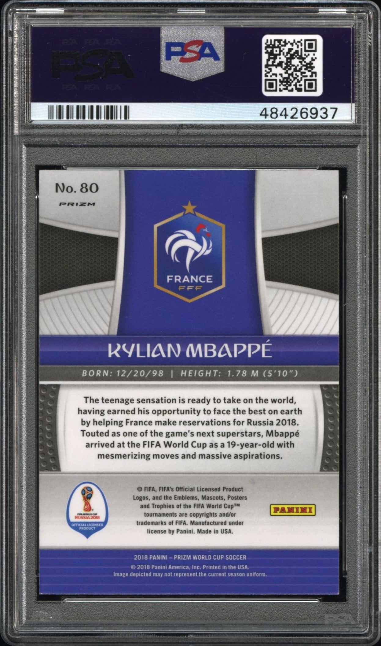 Kylian Mbappe Panini Prizm World Cup 2018 Silver PSA 10 France