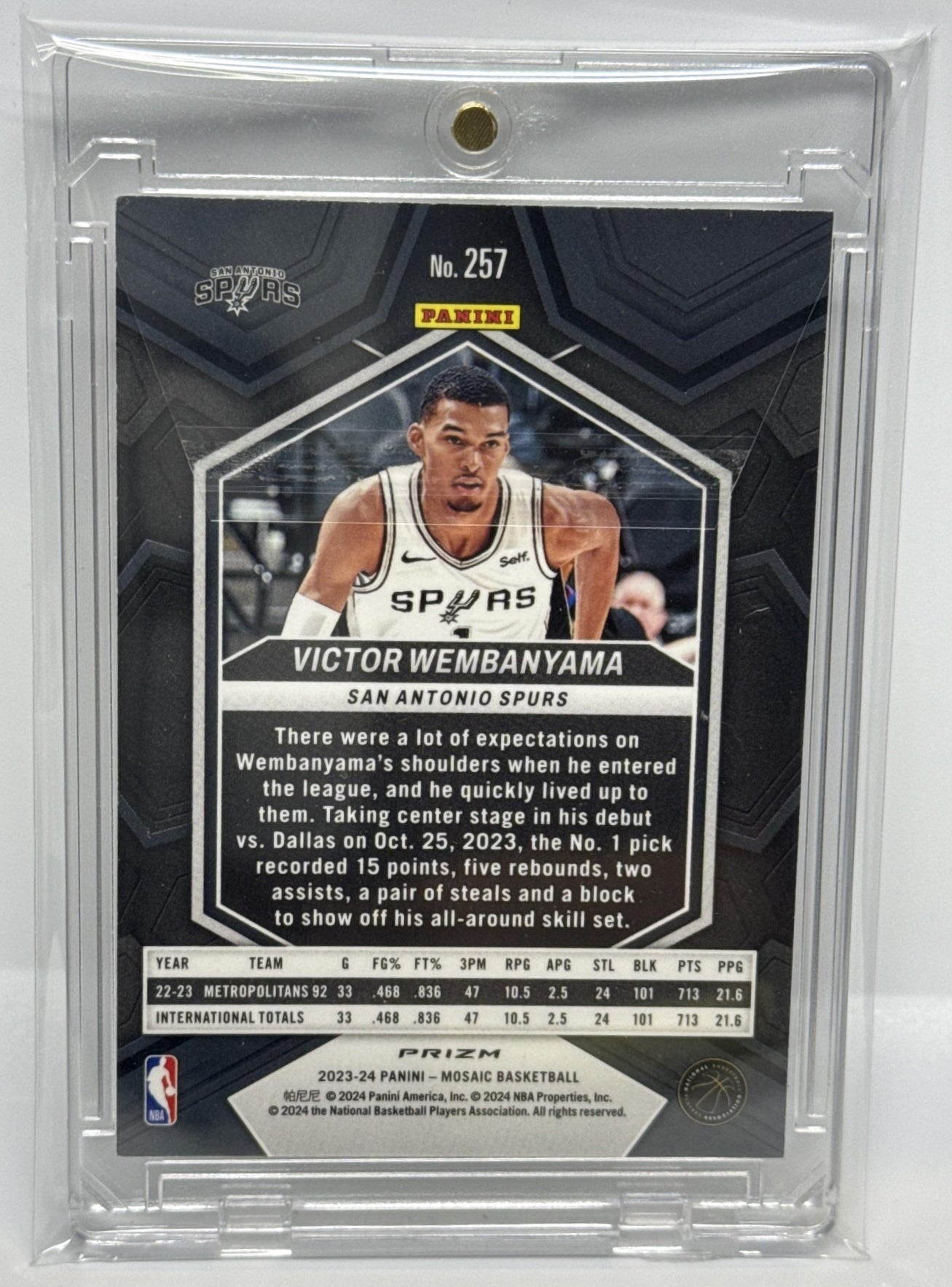 Victor Wembanyama Panini Mosaic 2023-24 Silver Prizm NBA Debut San Antonio Spurs