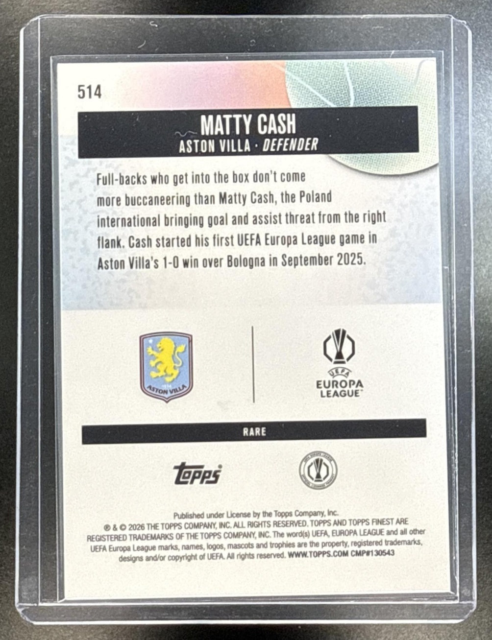 Matty Cash Topps UCC Finest 2025-26 Black Refractor /10 Aston Villa