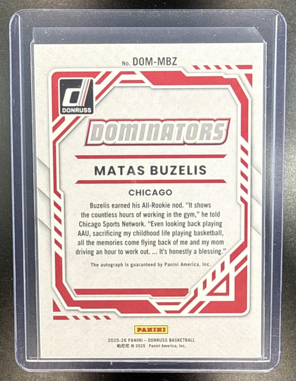 Matas Buzelis Panini Donruss 2025-26 Dominators Auto Cosmic /49 Chicago Bulls