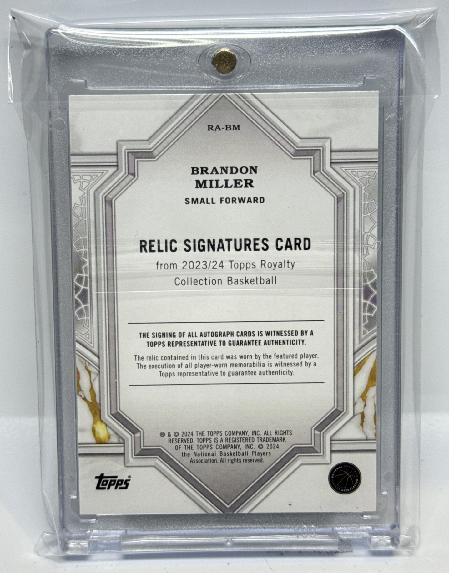 Brandon Miller Topps Royalty Collection 2023-24 /99 MEM Auto Charlotte Hornets