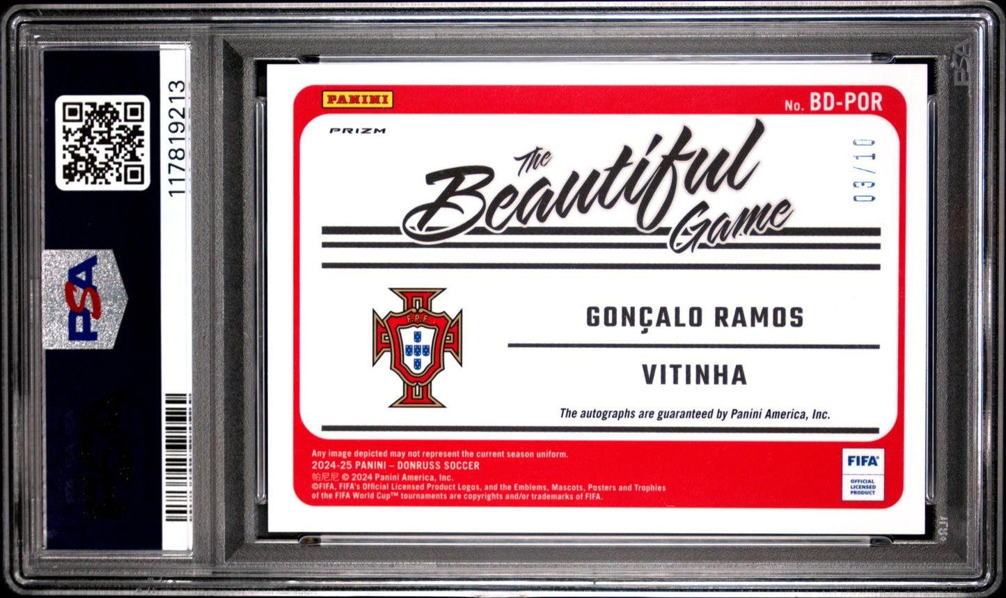 Goncalo Ramos Vitinha Panini Donruss 2024-25 Red /10 Auto PSA 9 Portugal