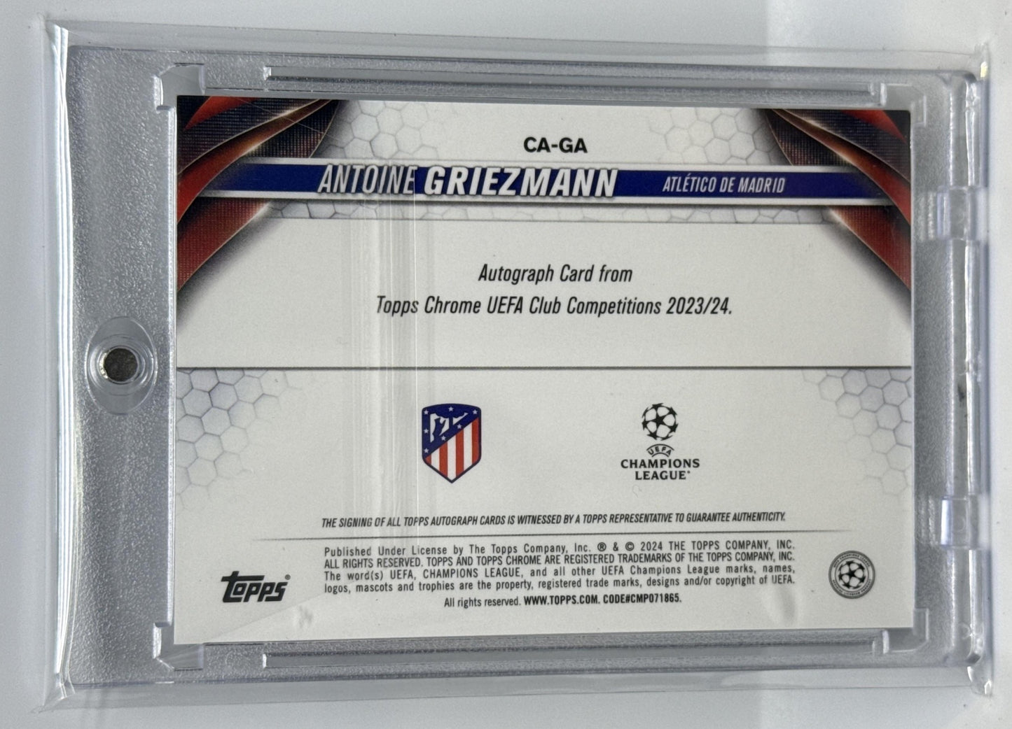 Antoine Griezmann Topps Chrome UCC 2023-24 Blue Wave /75 Auto Atletico de Madrid
