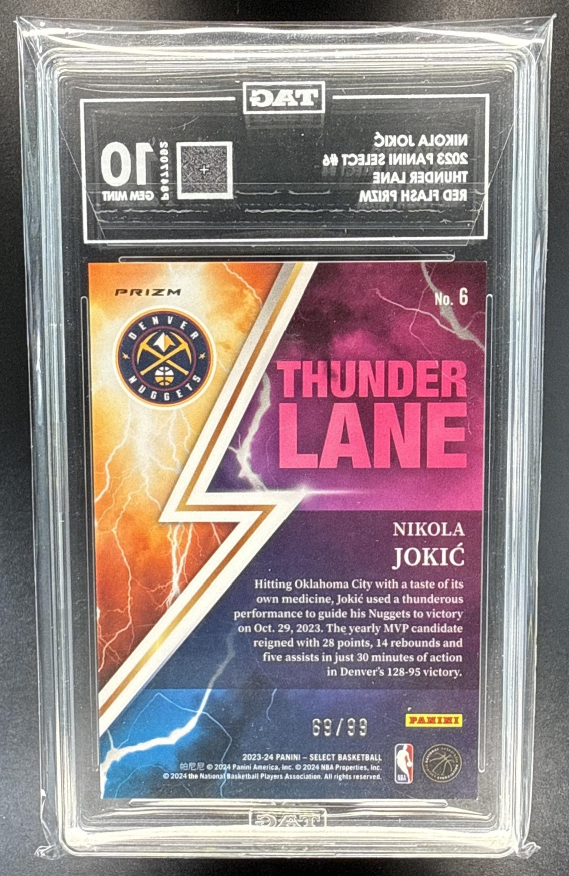 Nikola Jokic Panini Select 2023-24 Red Flash Prizms /99 TAG 10 Denver Nuggets