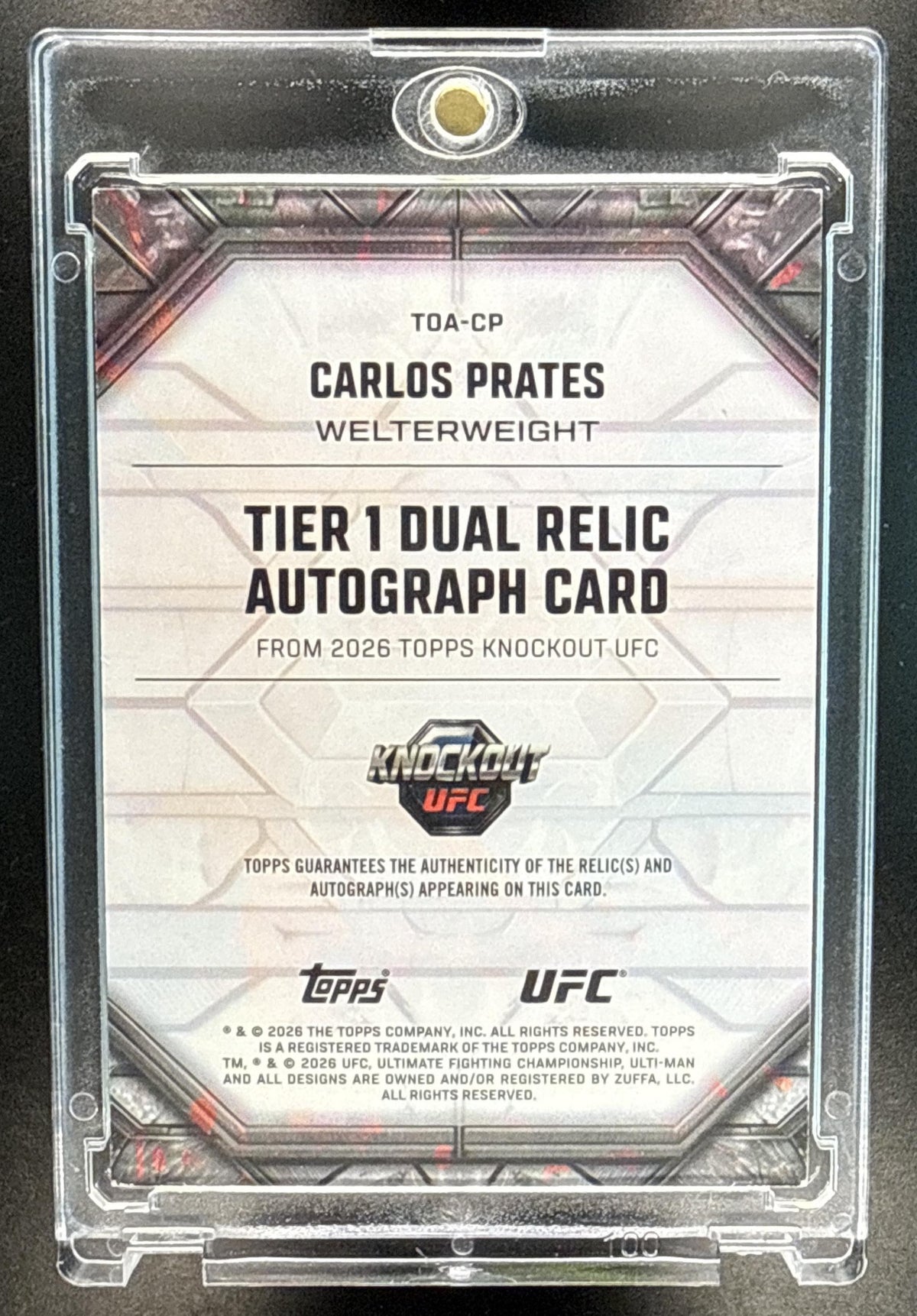 Carlos Prates Topps Knockout UFC 2026 Tier 1 Dual Relic Auto /299 MEM