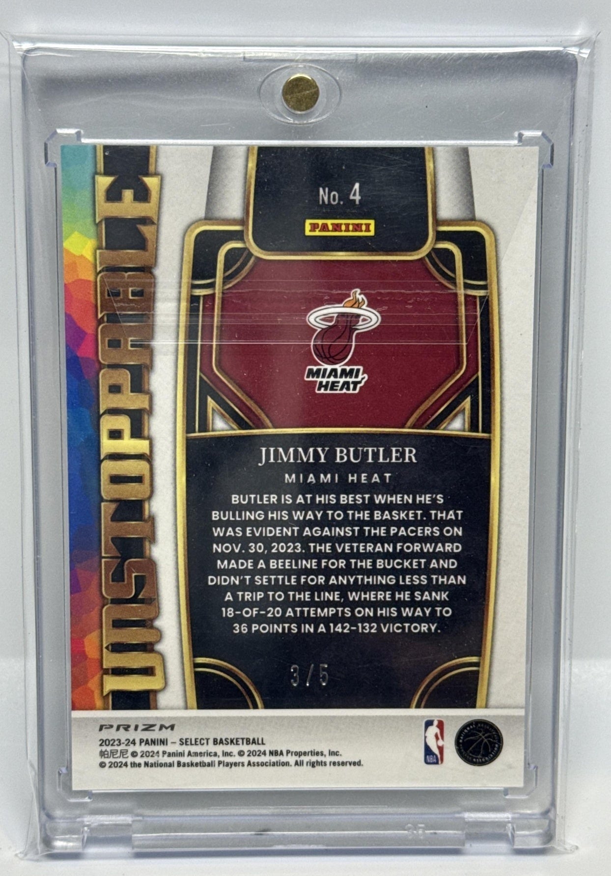 Jimmy Butler Panini Select 2023-24 Unstoppable Green Prizms /5 Miami Heat