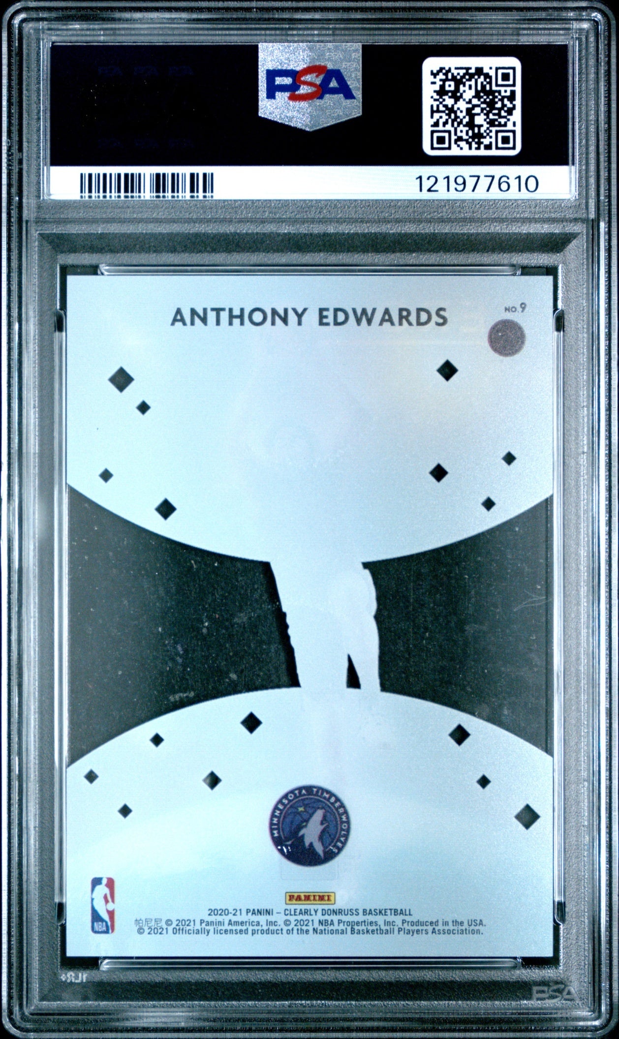 Anthony Edwards Clearly Donruss 2020 Zero Gravity RC PSA9 Minnesota Timberwolves