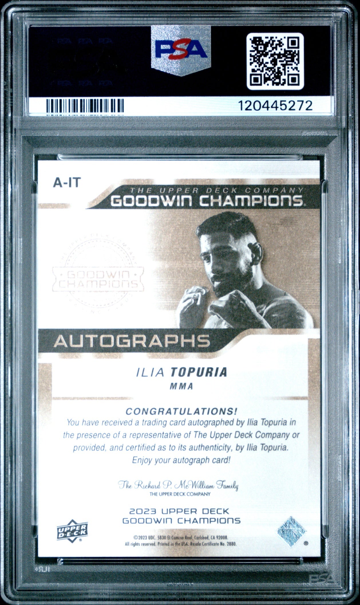 Ilia Topuria UD Goodwin Champions 2023 Auto PSA 9