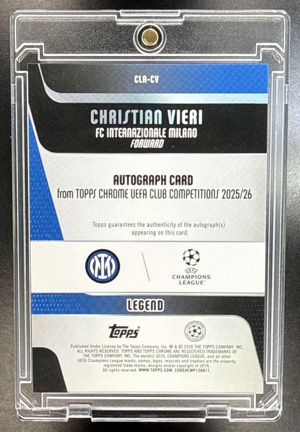 Christian Vieri Topps Chrome UCC 2025-26 Purple Lava /75 Auto FC Inter Milan
