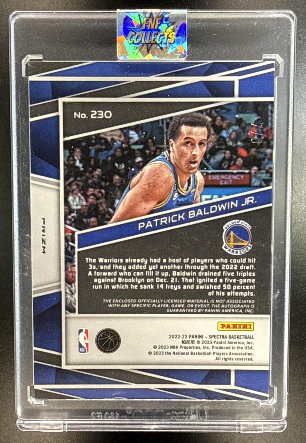 Patrick Baldwin Jr. Panini Spectra 2022-23 Purple Wave FOTL /8 Golden State Warriors