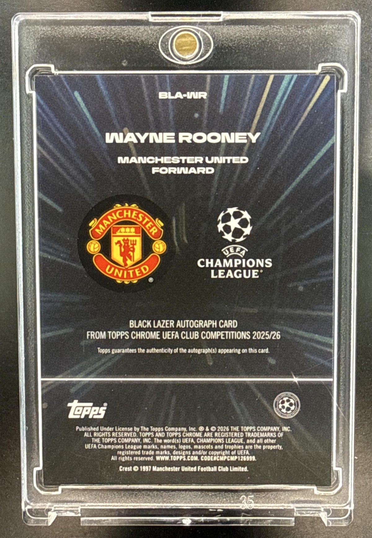 Wayne Rooney Topps Chrome UCC 2025-26 Black/Neon Green Lazer /99 Auto Manchester United