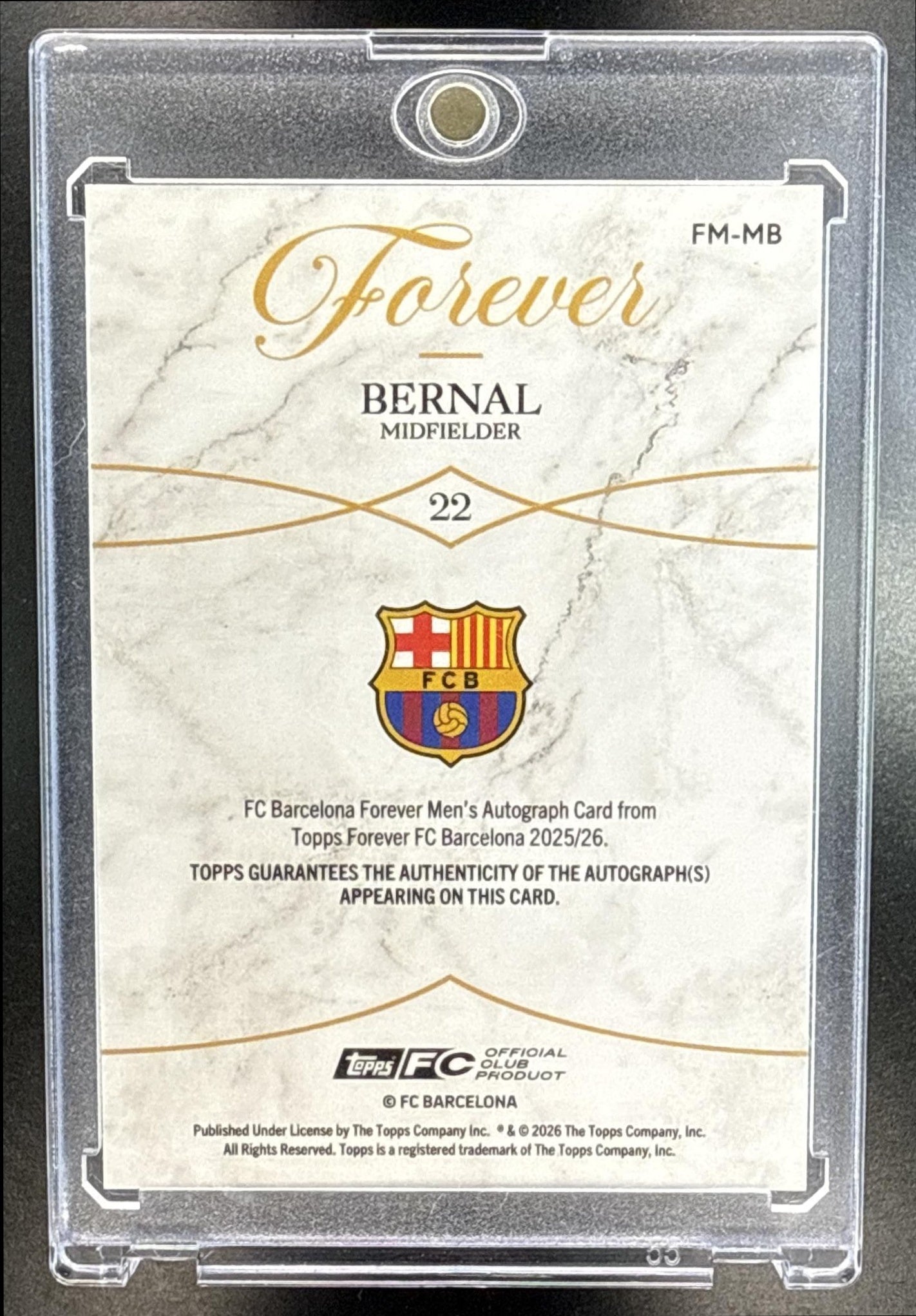 Marc Bernal Topps FC Barcelona Forever Soccer 2025-26 Men's Auto Purple /75