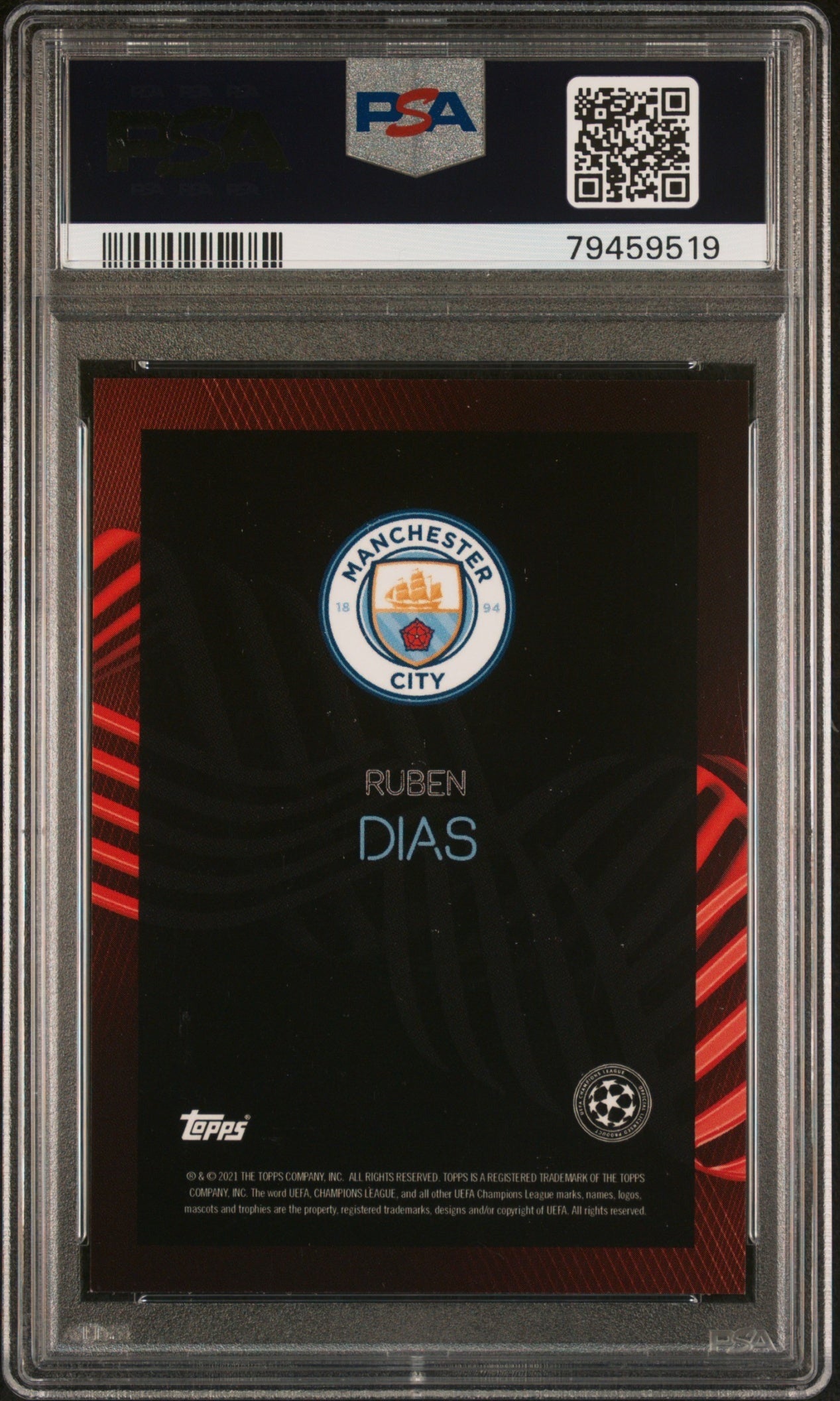 Ruben Dias Topps Knockout UCL 2021 Auto Red /10 PSA 8 Manchester City