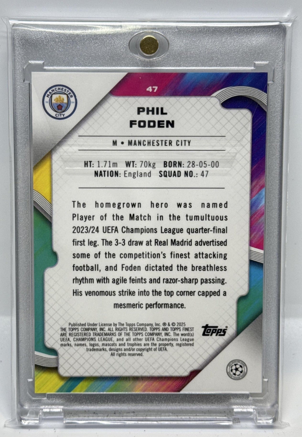 Phil Foden Topps Finest UCC 2024-25 Black Refractor /10 Manchester City