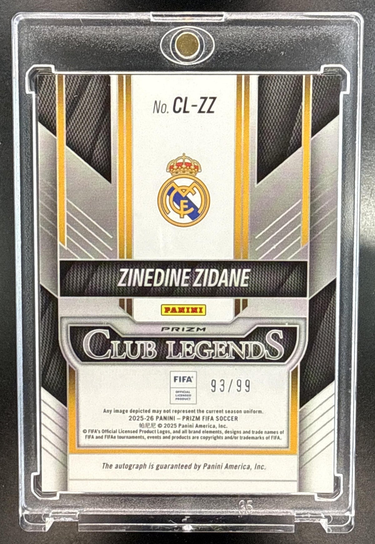 Zinedine Zidane Panini Prizm FIFA 2025-26 Silver Prizms /99 Auto Real Madrid