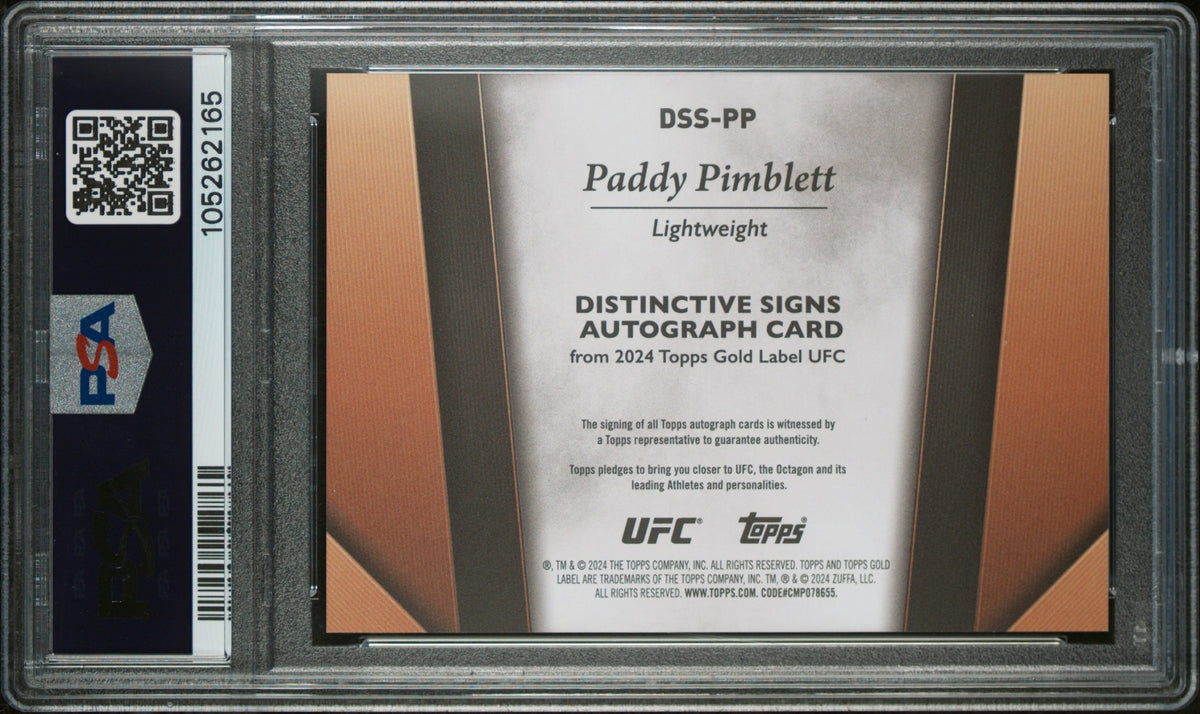 Paddy Pimblett Topps Gold Label UFC 2024 Distinctive Signs Auto PSA 10