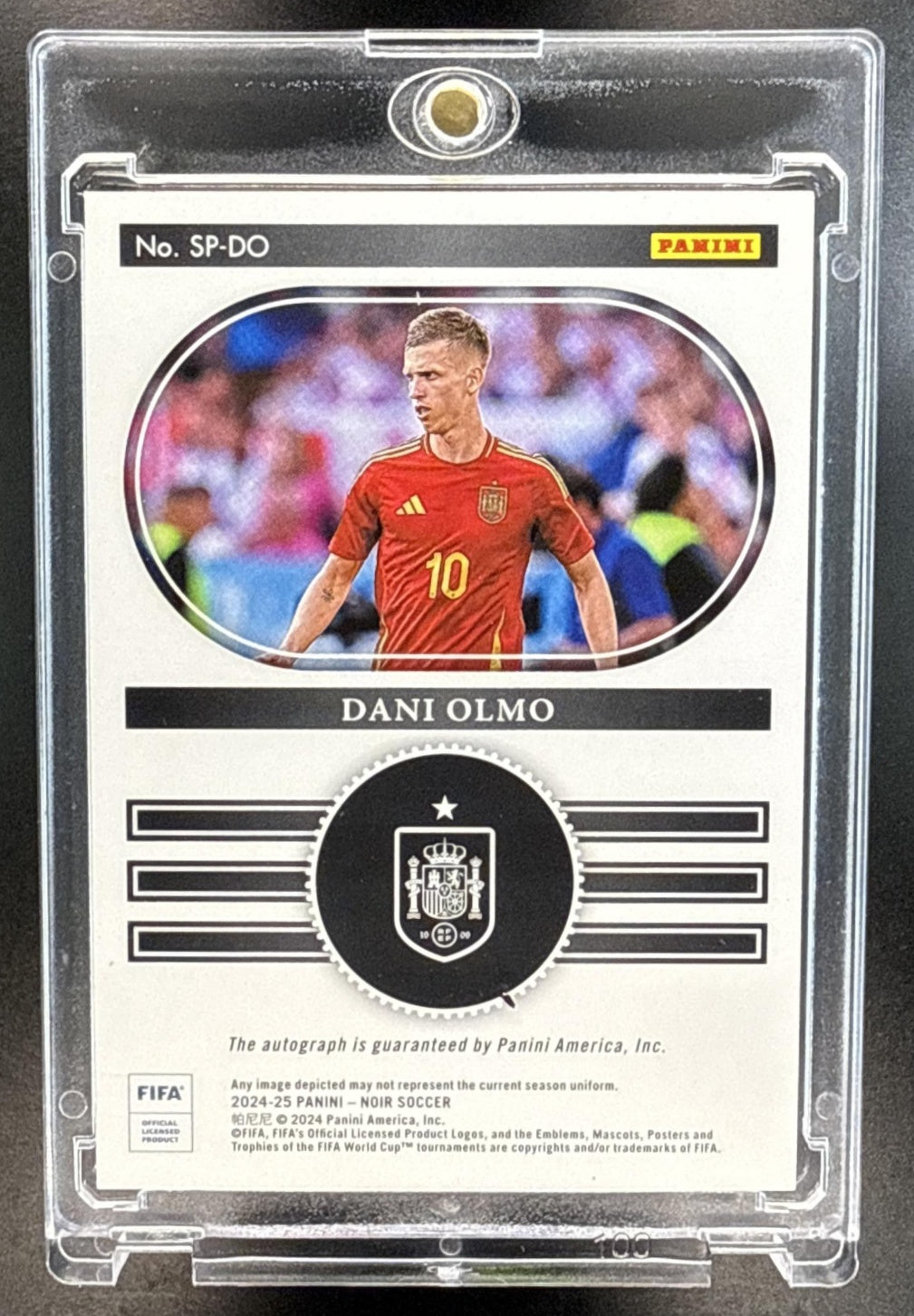 Dani Olmo Panini Noir 2024-25 Snapshot Signatures Gold /25 Auto Spain