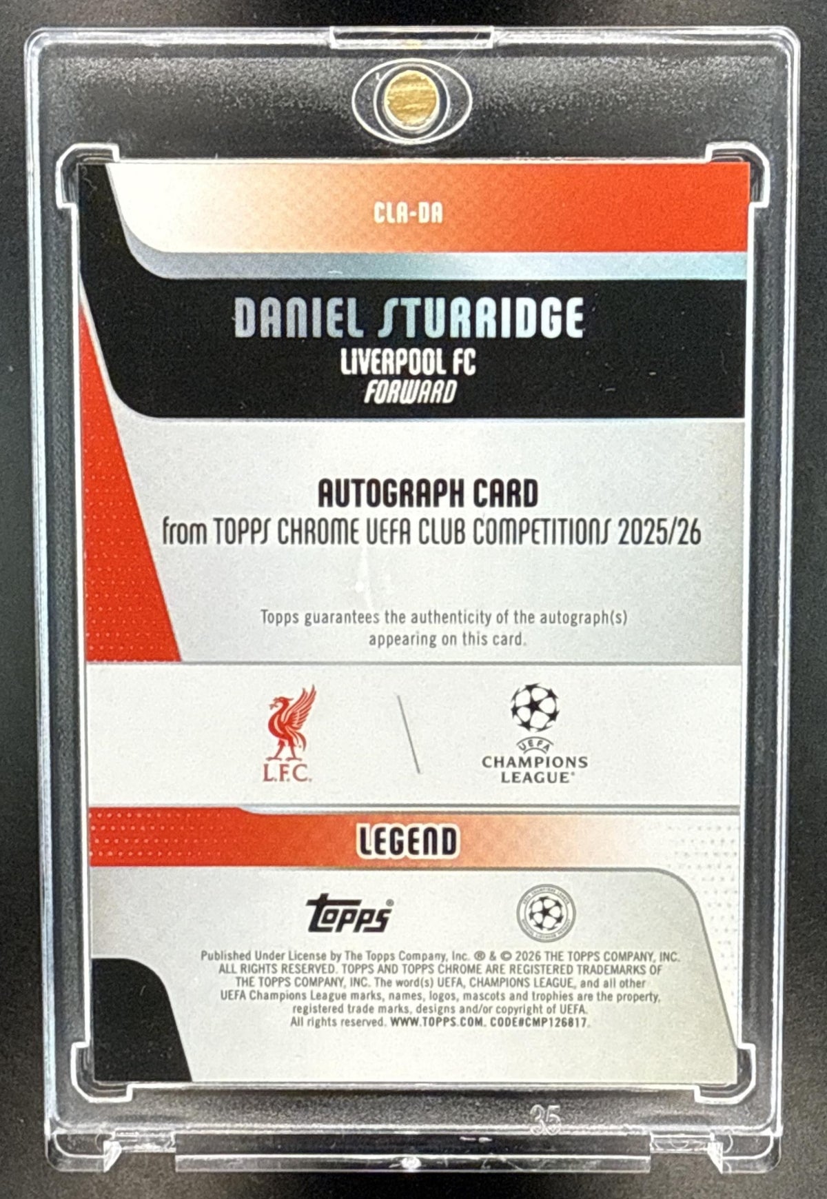 Daniel Sturridge Topps Chrome UCC 2025-26 Orange Refractor /25 Auto Liverpool FC