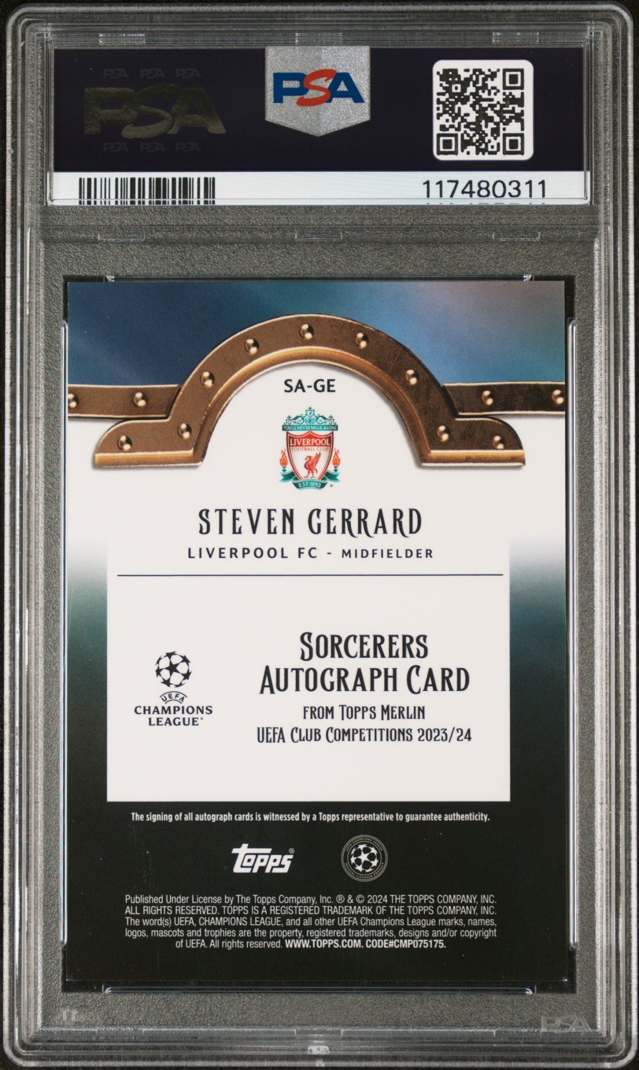 Steven Gerrard Topps Chrome Merlin UCC 2023-24 Gold /50 PSA 9 Liverpool