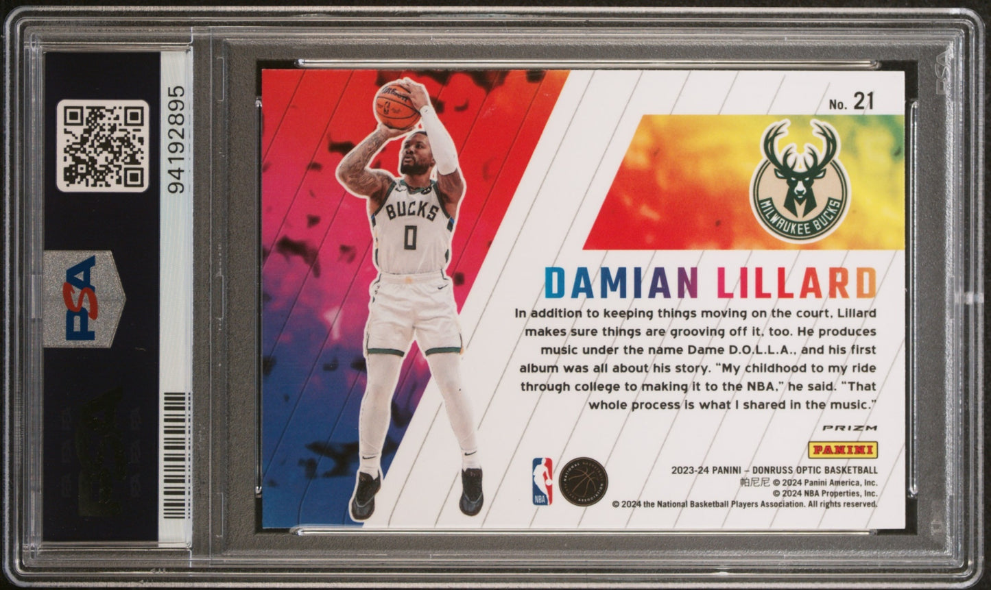 Damian Lillard Panini Donruss Optic 2023-24 Phazes PSA 10 Milwaukee Bucks
