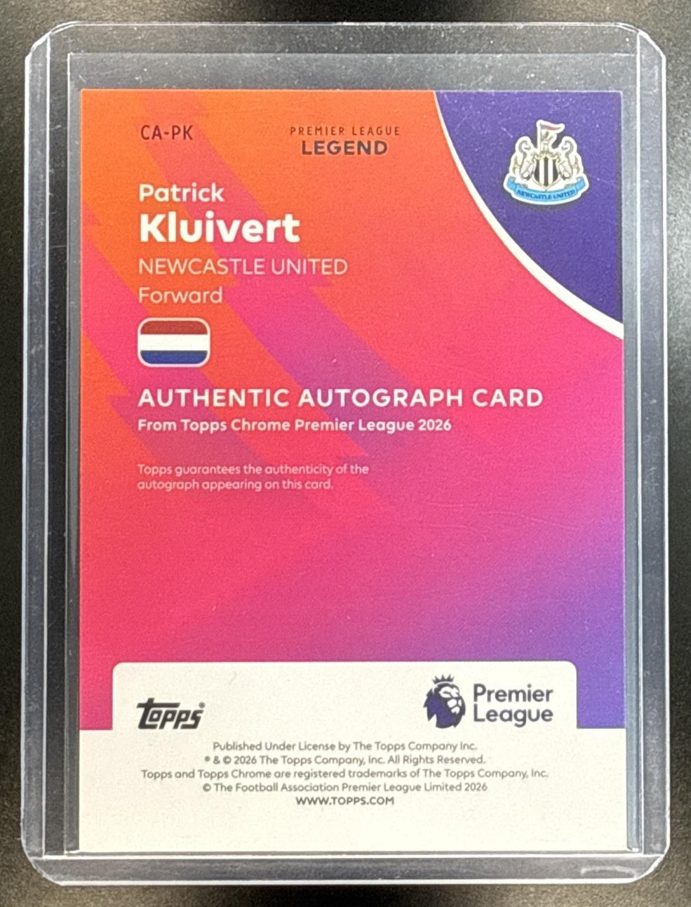 Patrick Kluivert Topps Chrome PL 2026 Orange Geometric /25 Auto Newcastle United