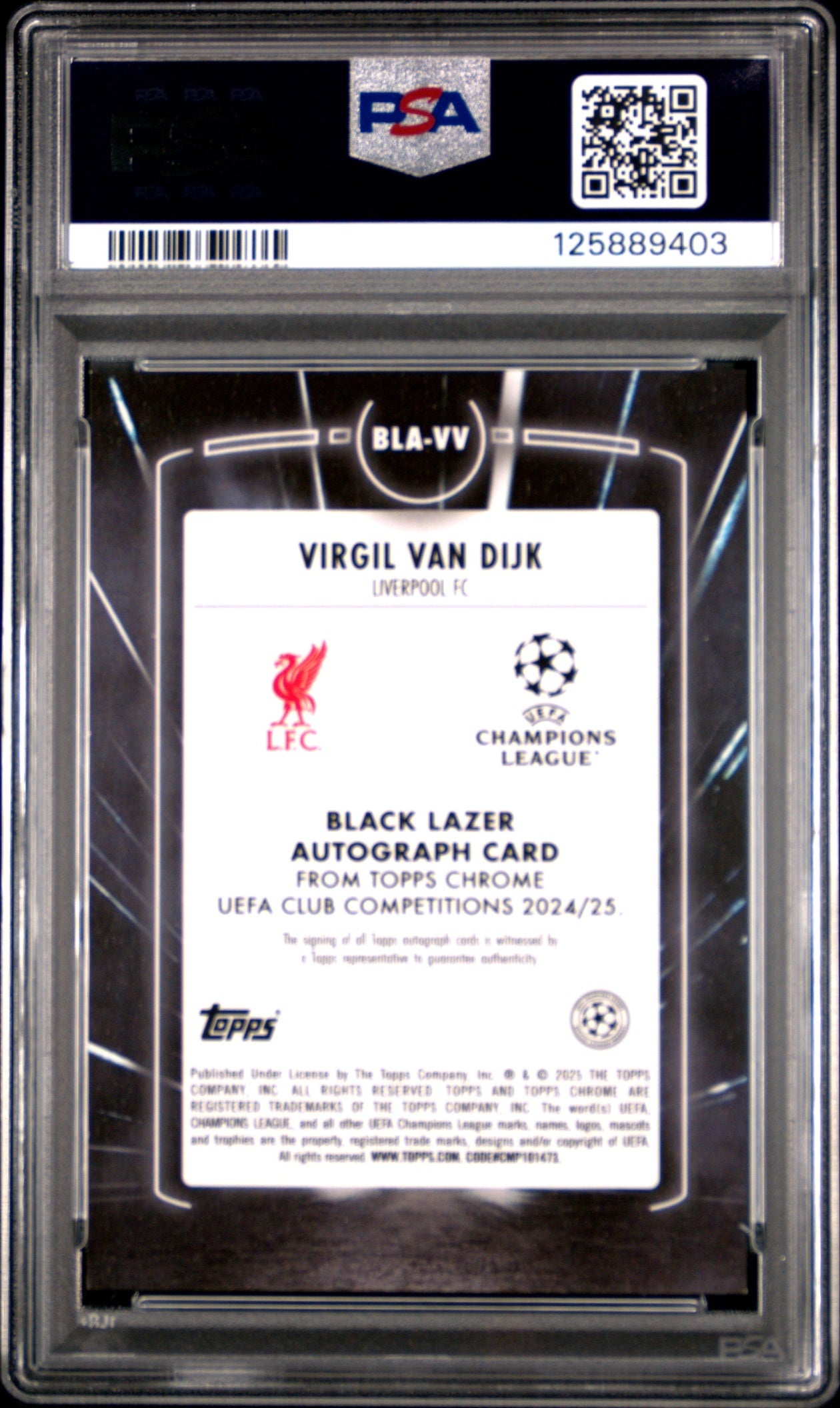 Virgil van Dijk Topps Chrome UCC '24 Magenta Lazer Refractor /75 PSA10 Liverpool