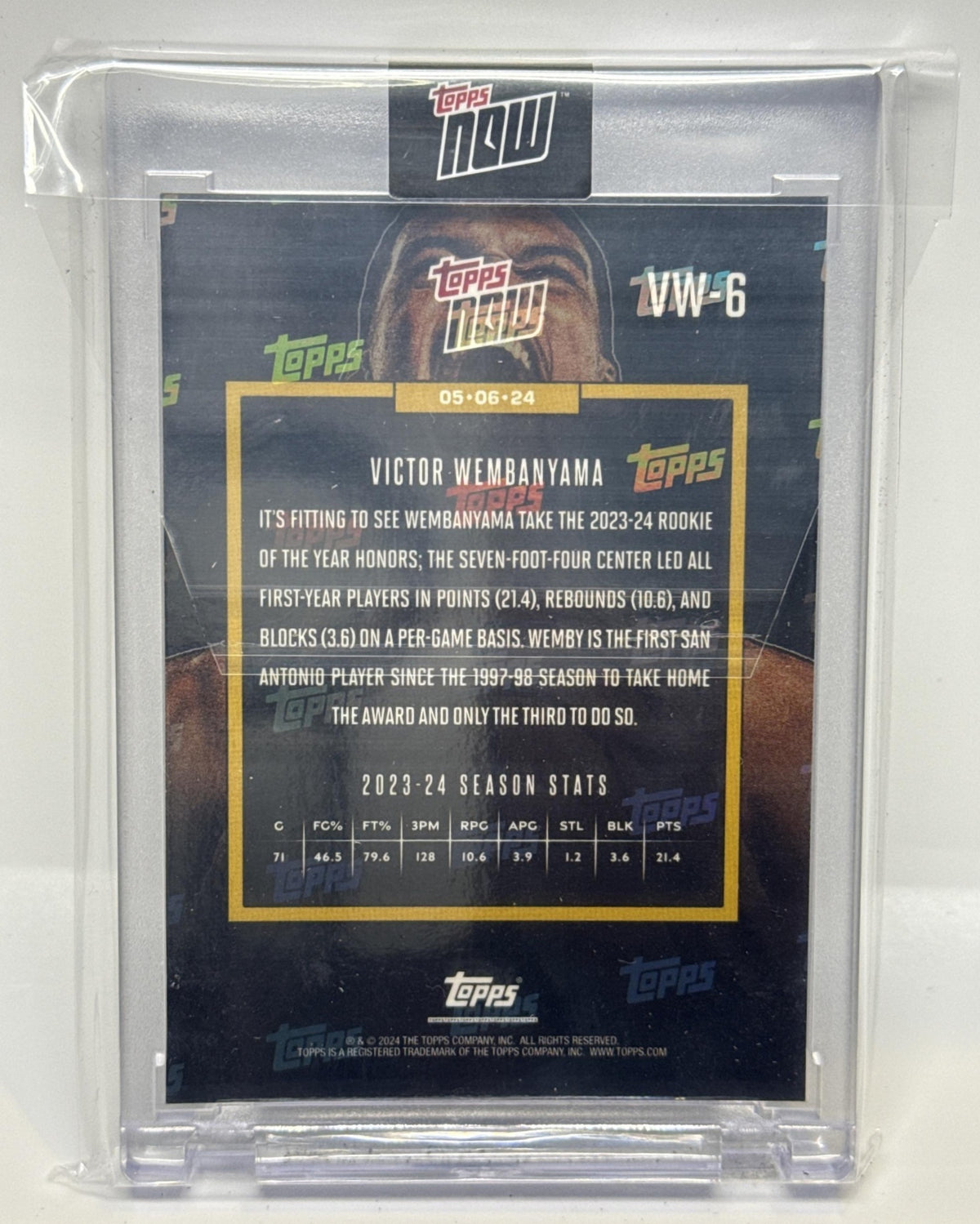 Victor Wembanyama Topps Now 2023-24 RC San Antonio Spurs