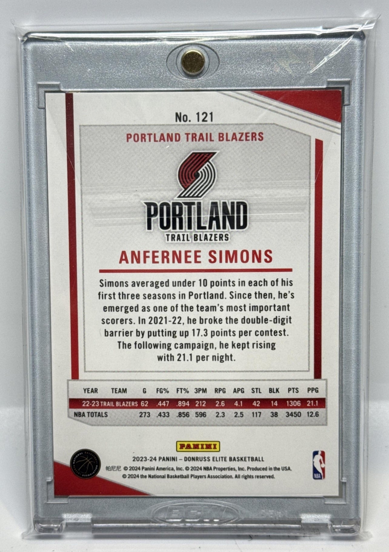 Anfernee Simons Panini Donruss Elite 2023-24 1/1 Portland Trail Blazers