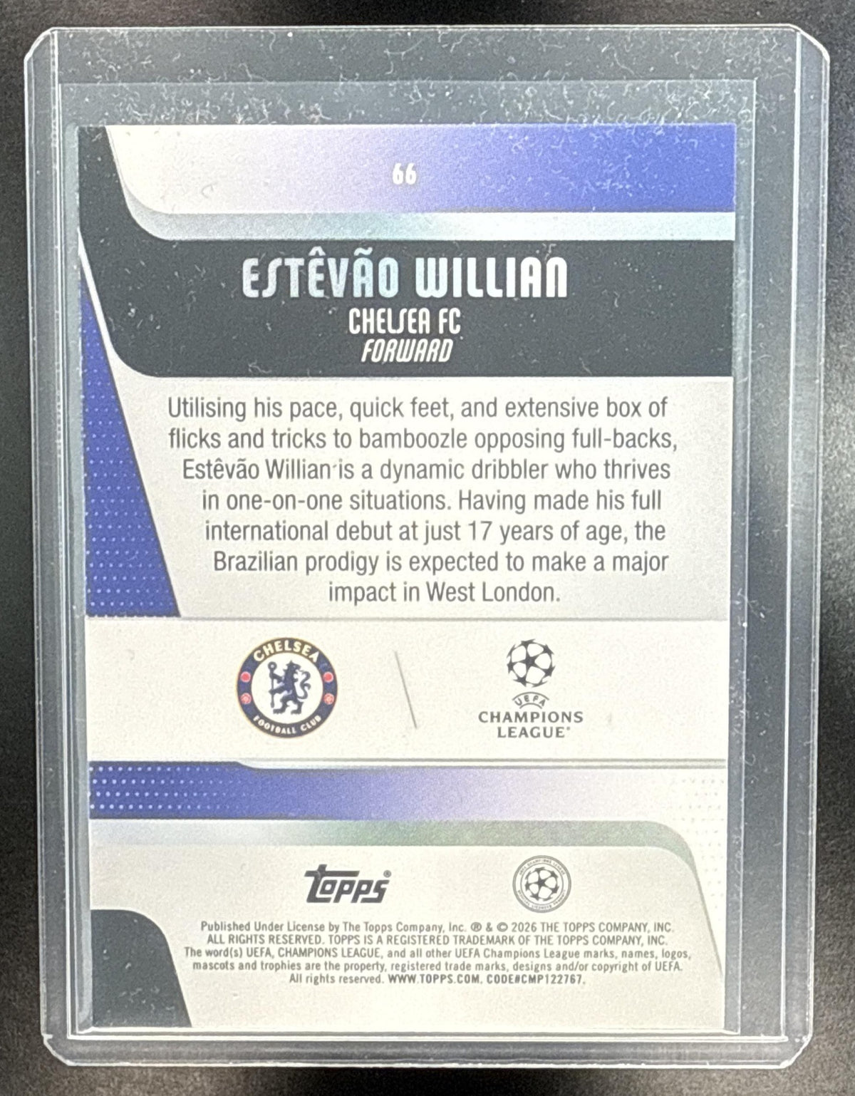 Estevao Willian Topps UCC 2025-26 Purple Foil /250 RC Chelsea FC