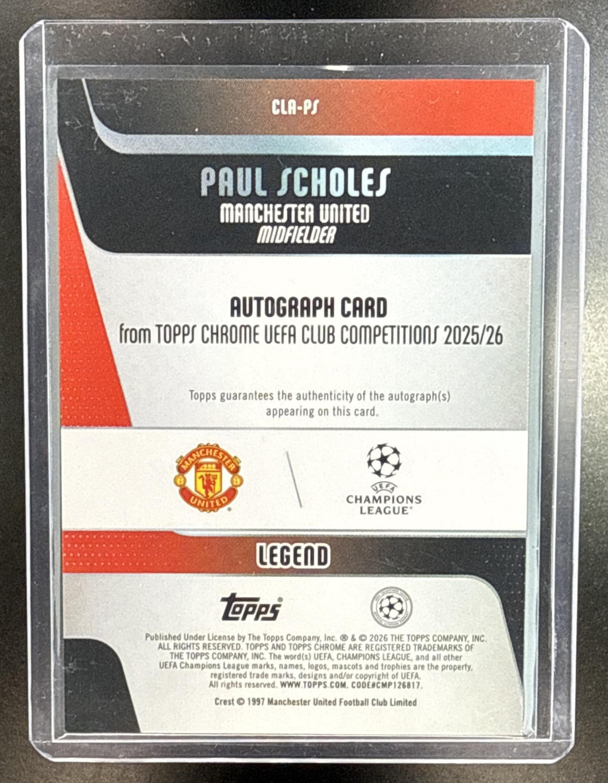 Paul Scholes Topps Chrome UCC 2025-26 Blue Lava /150 Auto Manchester United