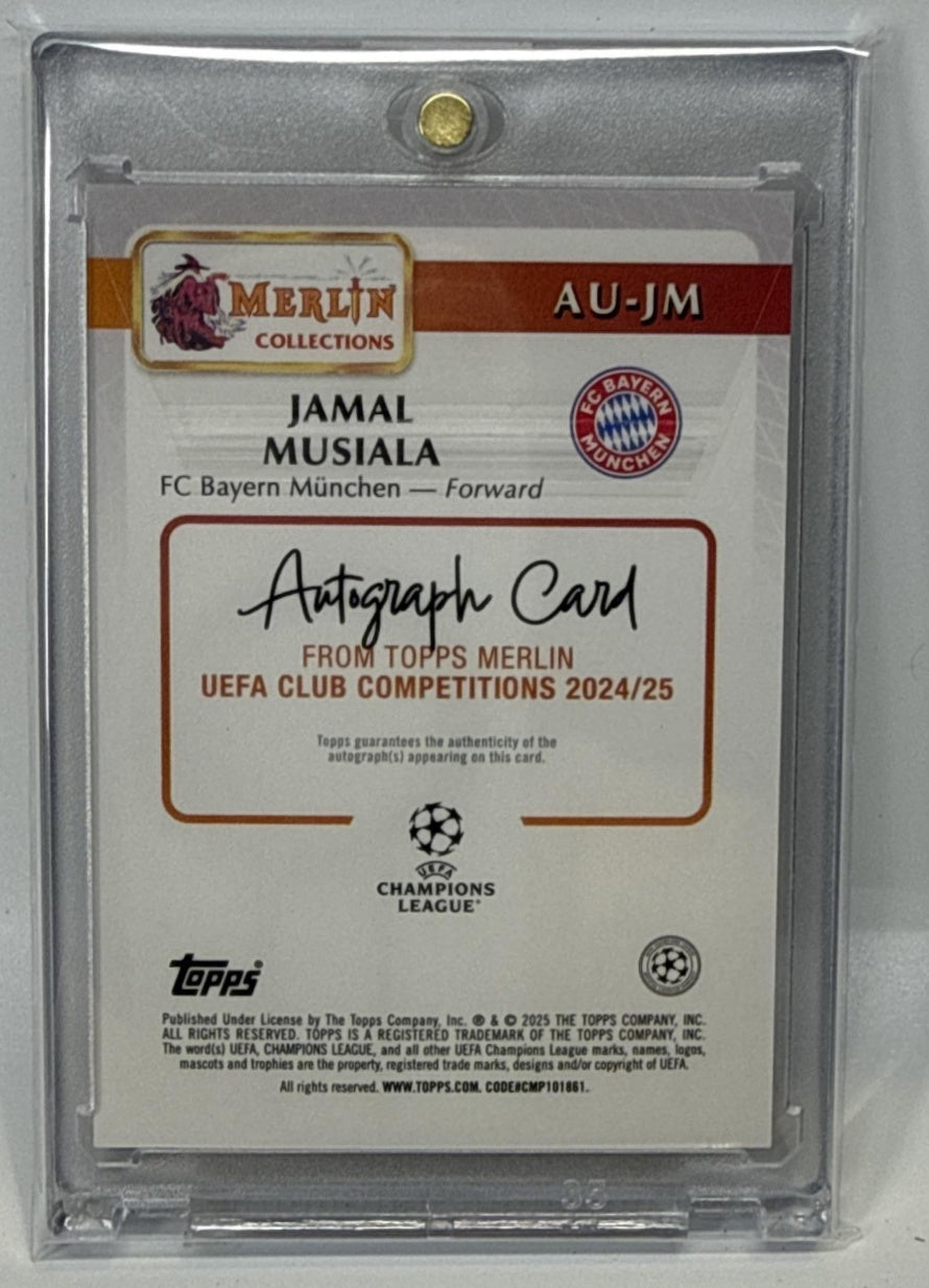 Jamal Musiala Topps Merlin Chrome UCC '24 Orange Refractor /25 Auto FC Bayern