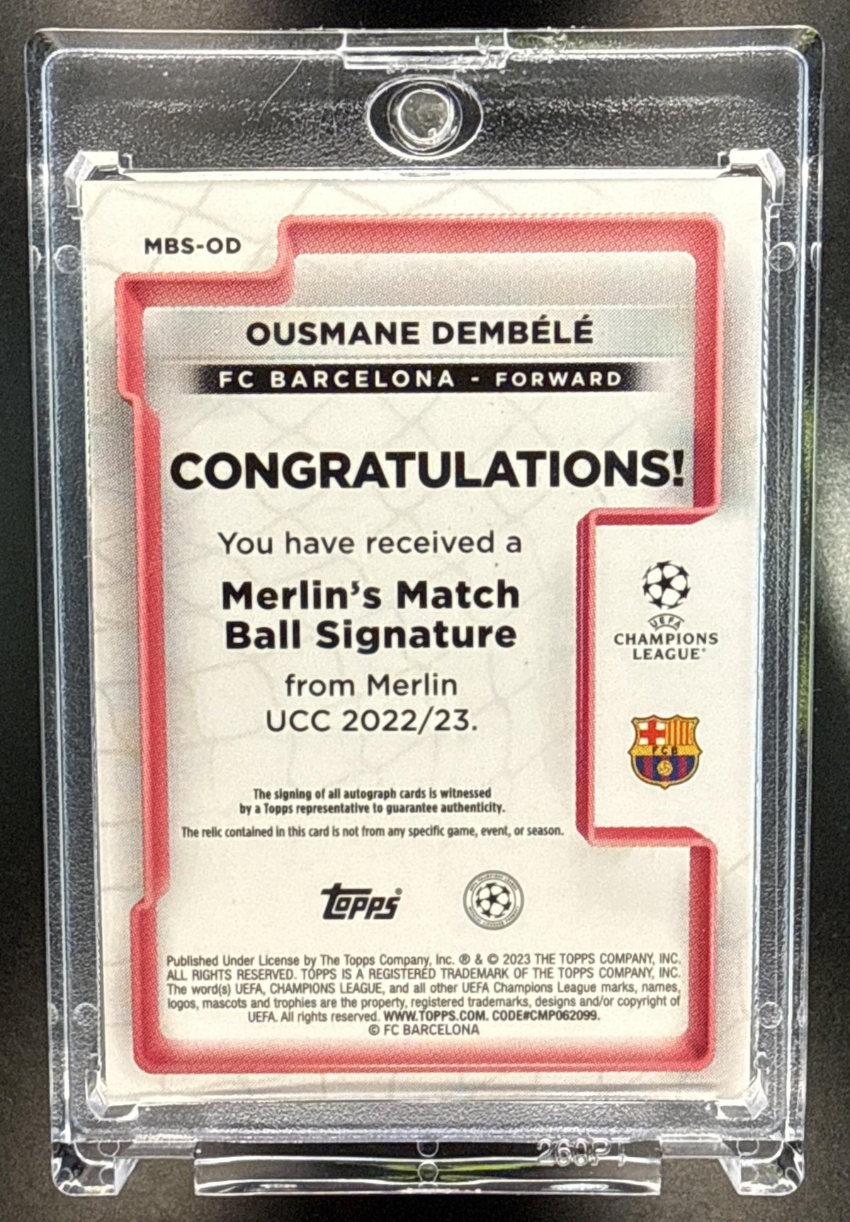 Ousmane Dembele Topps Merlin Chrome UCC 2022-23 MEM Auto FC Barcelona