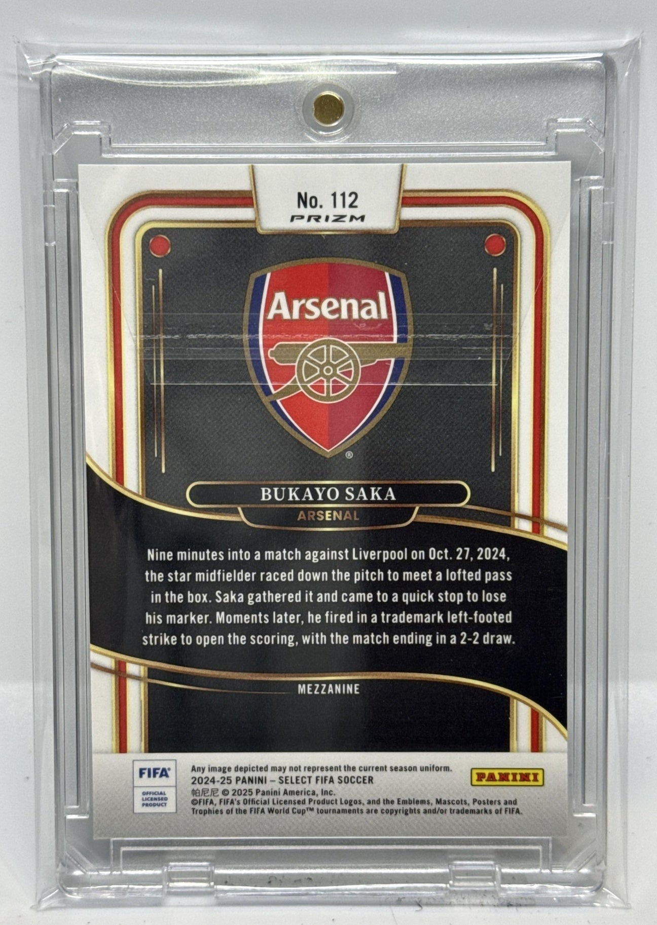 Bukayo Saka Panini Select FIFA 2024-25 Mezzanine Zebra Arsenal