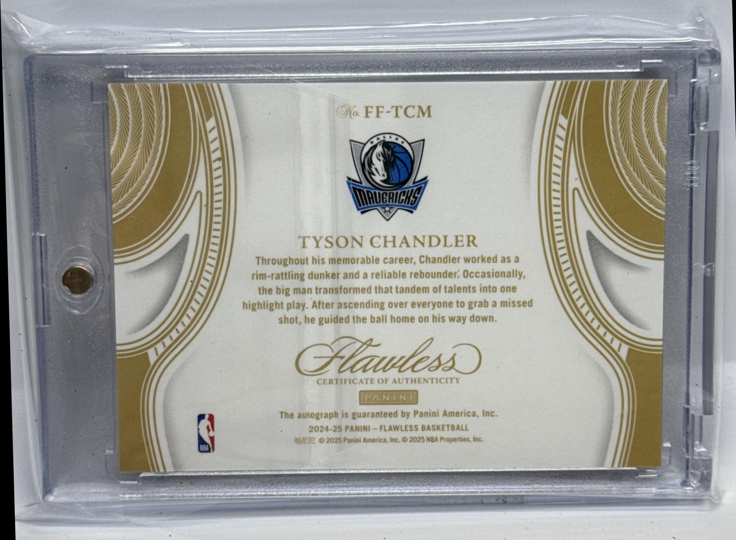 Tyson Chandler Panini Flawless 2024-25 Finishes Ruby /15 Auto Dallas Mavericks