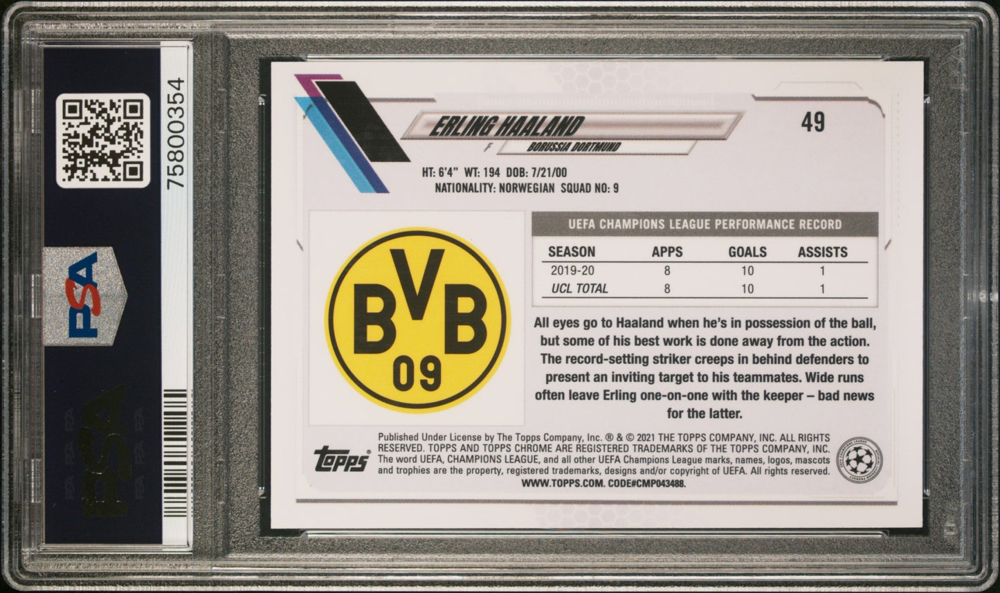 Erling Haaland Topps Chrome UCL 2020-21 Orange Bubbles PSA 10 Borussia Dortmund