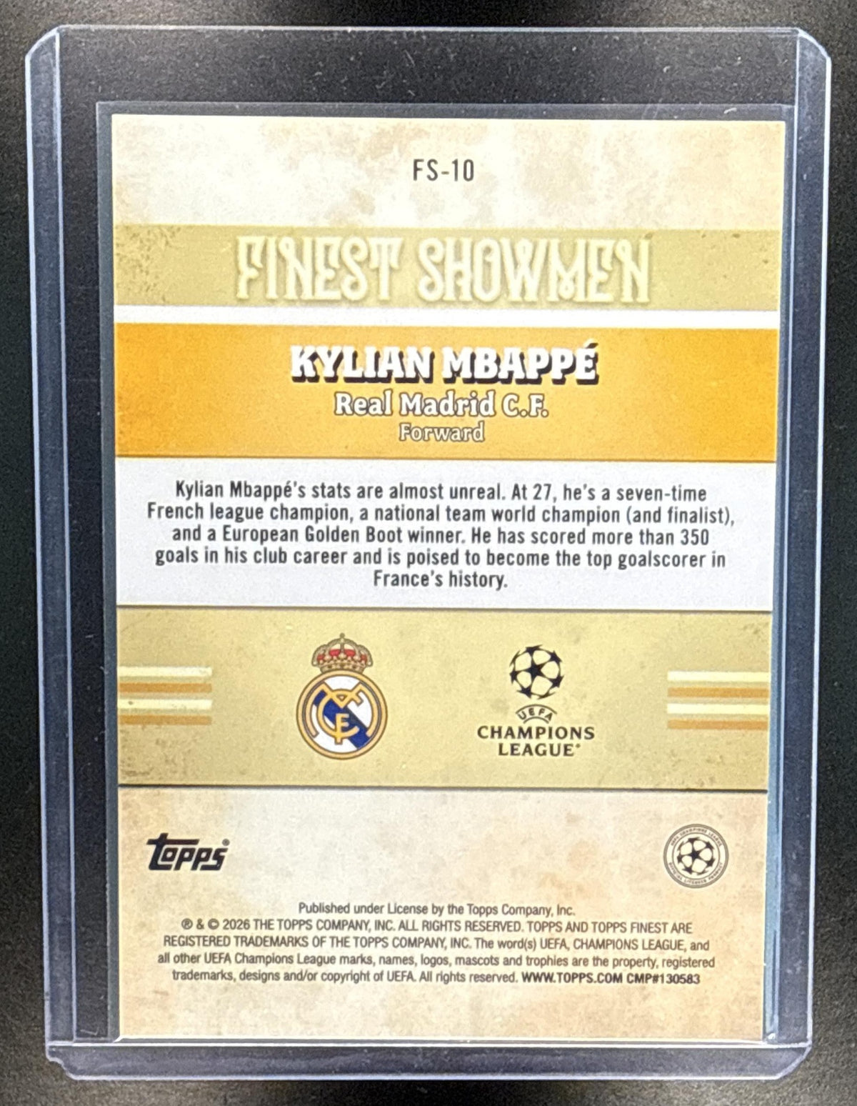 Kylian Mbappe Topps Finest UCC 2025-26 Purple Refractor /75 Real Madrid C.F.