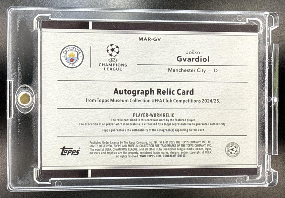 Josko Gvardiol Topps Museum Collection UCC 2024-25 Ruby /25 Auto Manchester City