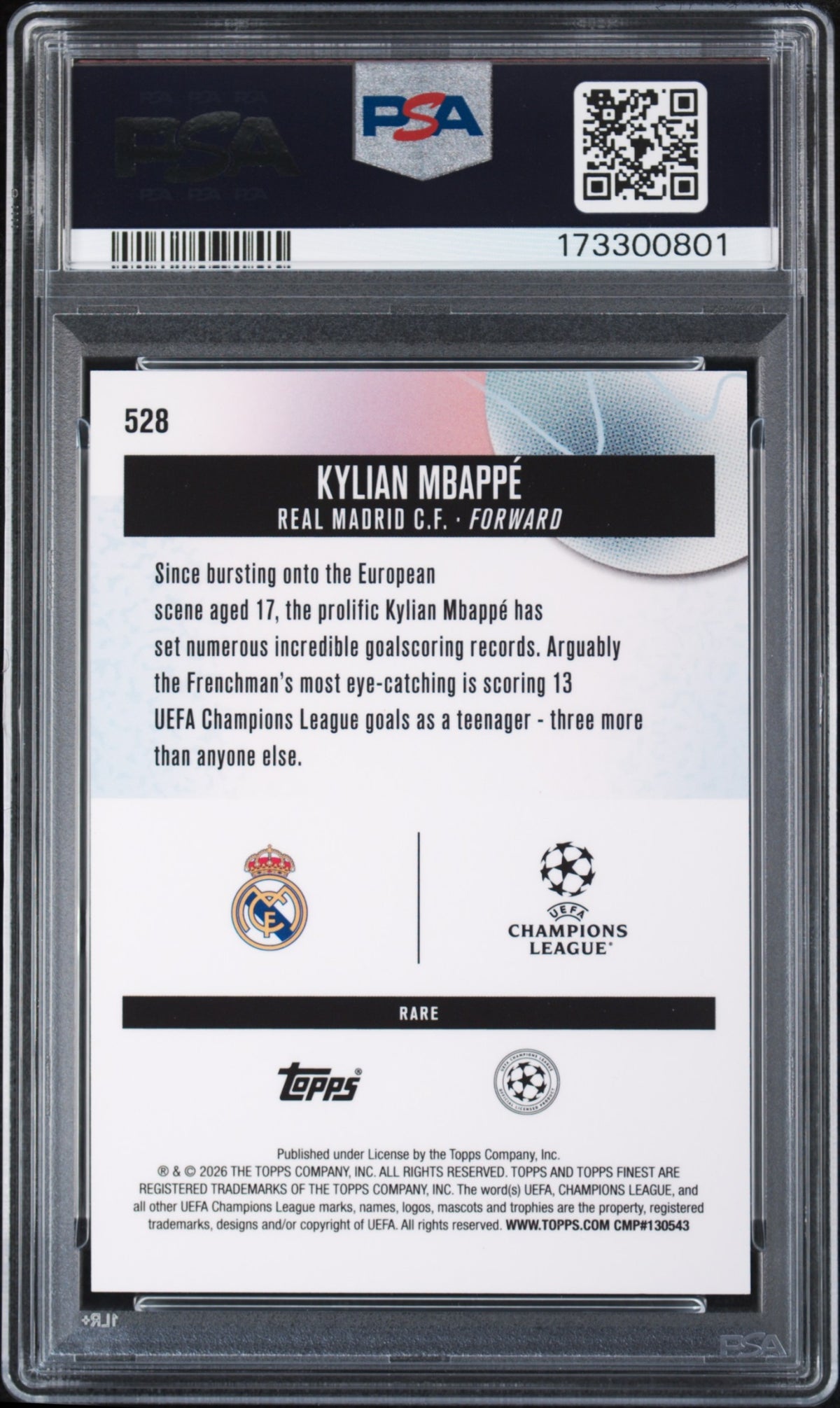 Kylian Mbappe Topps Finest UCC 2025-26 Black Refractor /10 PSA 9 Real Madrid C.F.