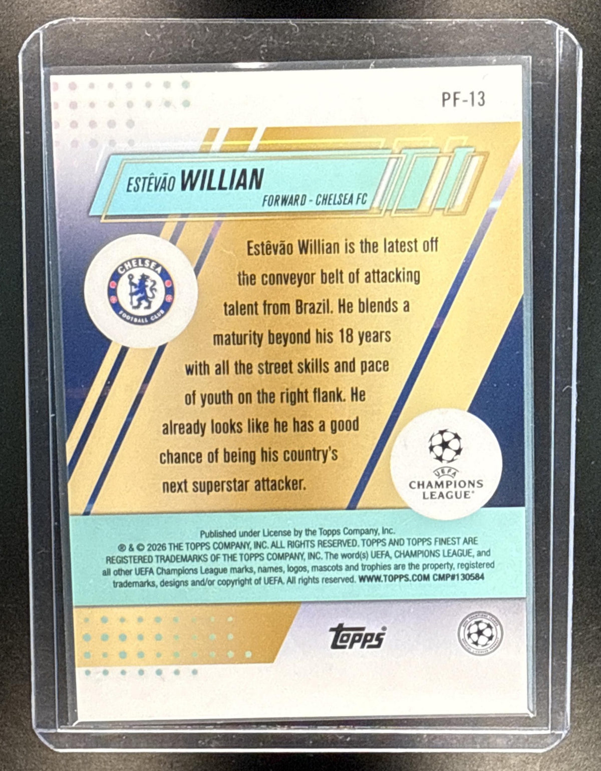 Estevao Willian Topps Finest UCC 2025-26 Purple Refractor /75 RC Chelsea FC