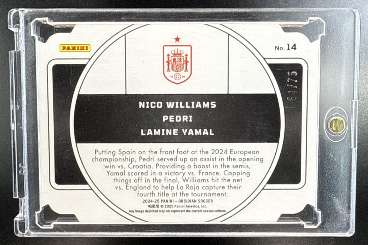 Yamal/Pedri/Williams Panini Obsidian 2024-25 Electric Etch Orange /75