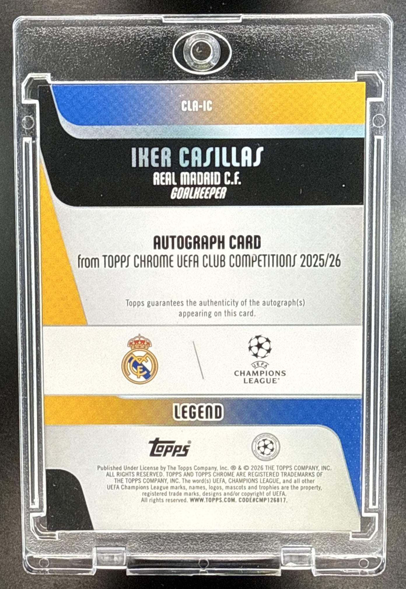 Iker Casillas Topps Chrome UCC 2025-26 Orange Logofractor /25 Auto Real Madrid C.F.
