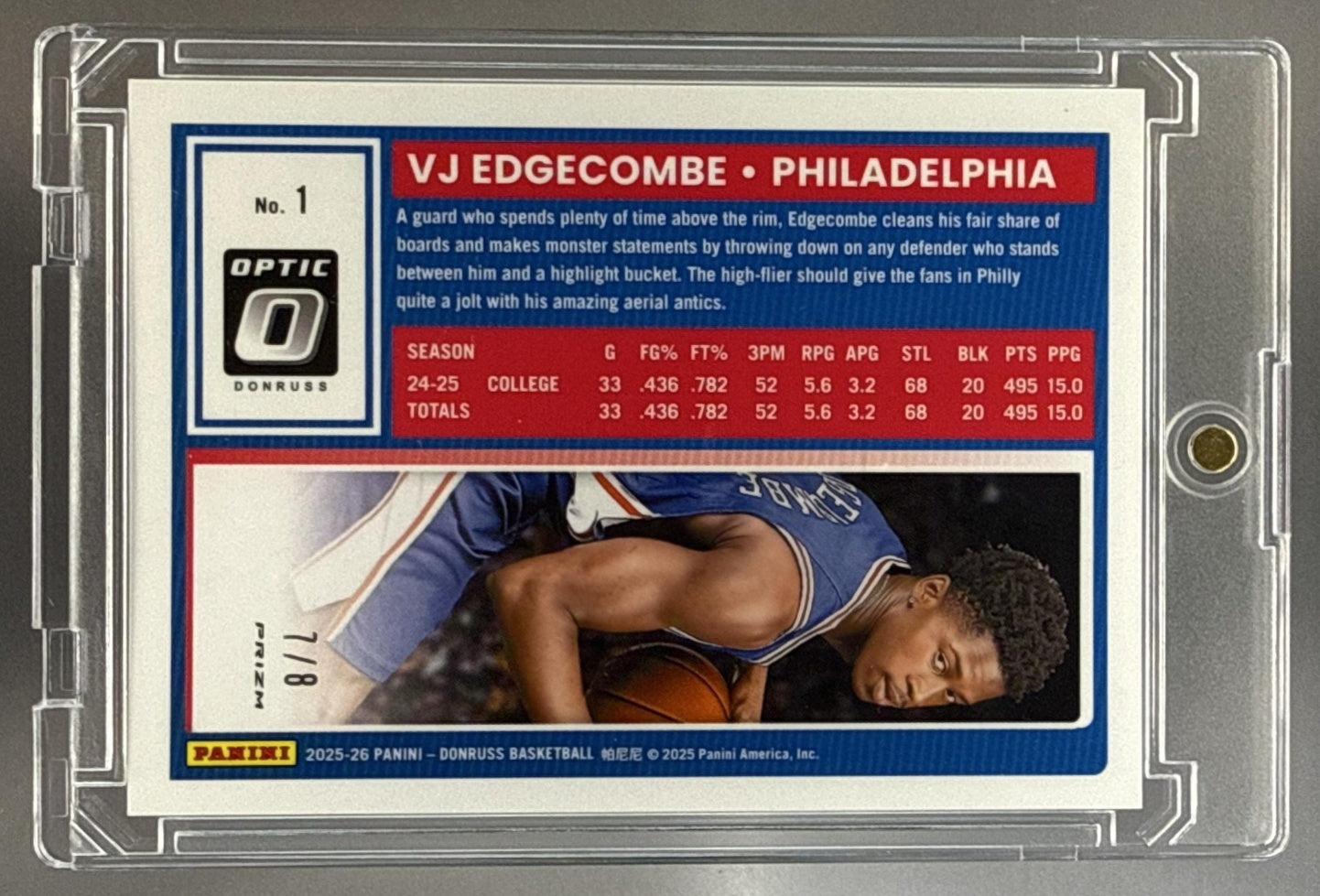 VJ Edgecombe Panini Donruss 2025-26 Optic Black Gold /8 RC Philadelphia 76ers