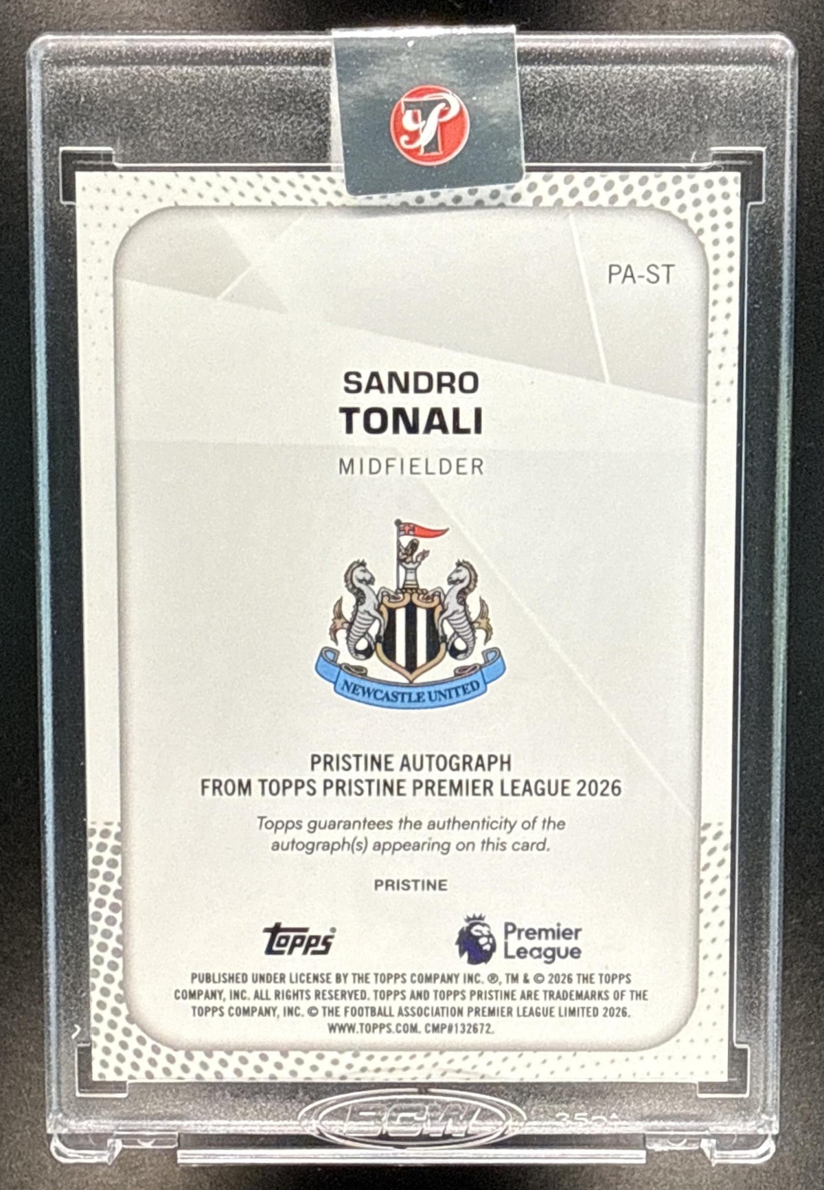 Sandro Tonali Topps Pristine PL 2025-26 Auto Red /5 Newcastle United