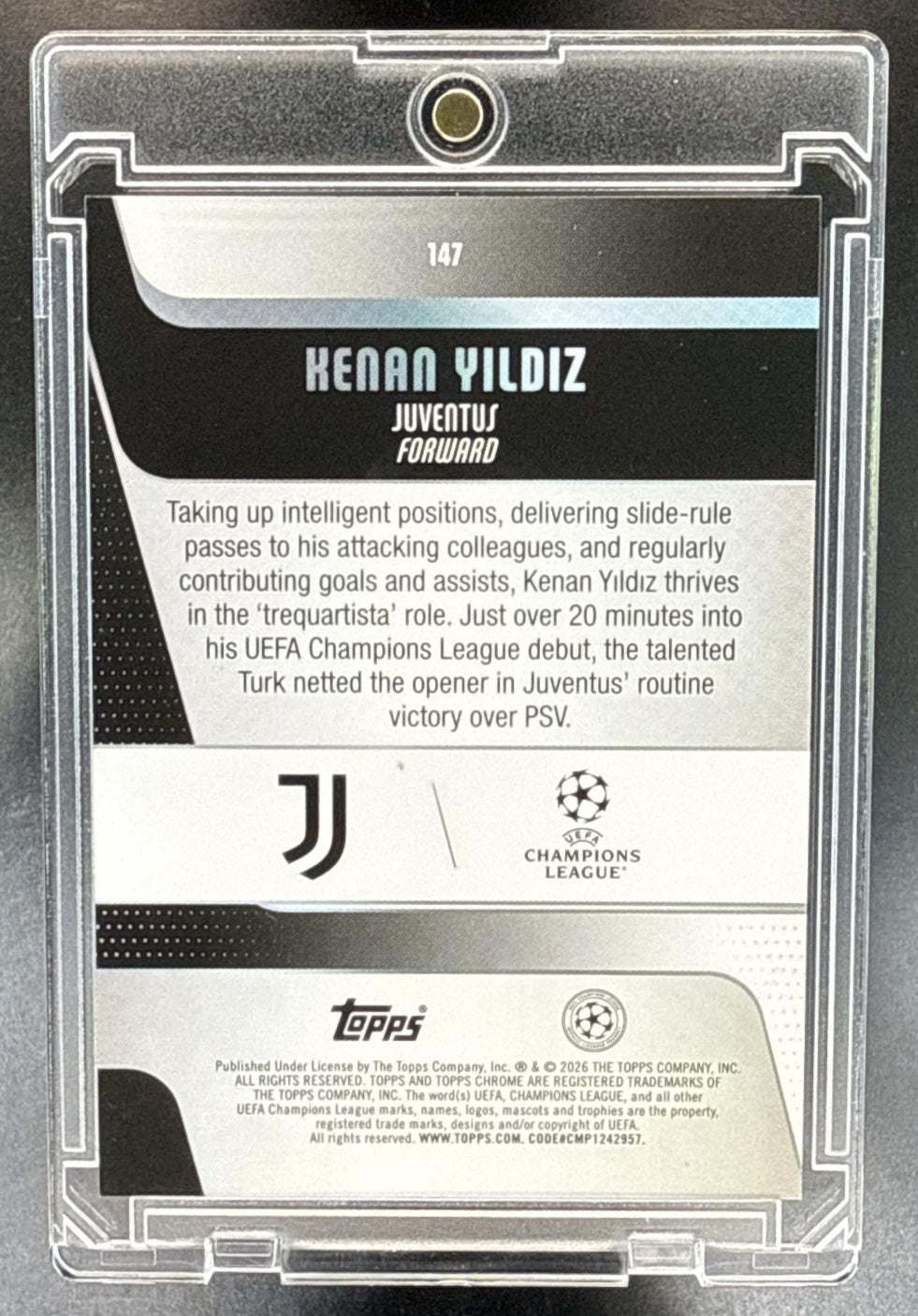 Kenan Yildiz Topps Chrome UCC Sapphire 2025-26 Orange Refractor /25 RC Juventus
