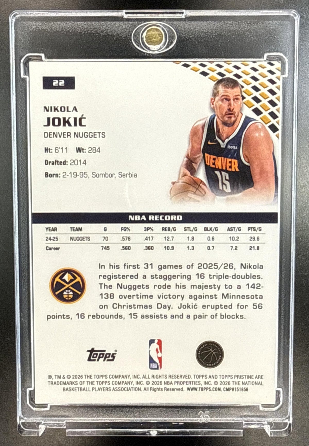 Nikola Jokic Topps Pristine 2025-26 Orange Refractor /25 Denver Nuggets