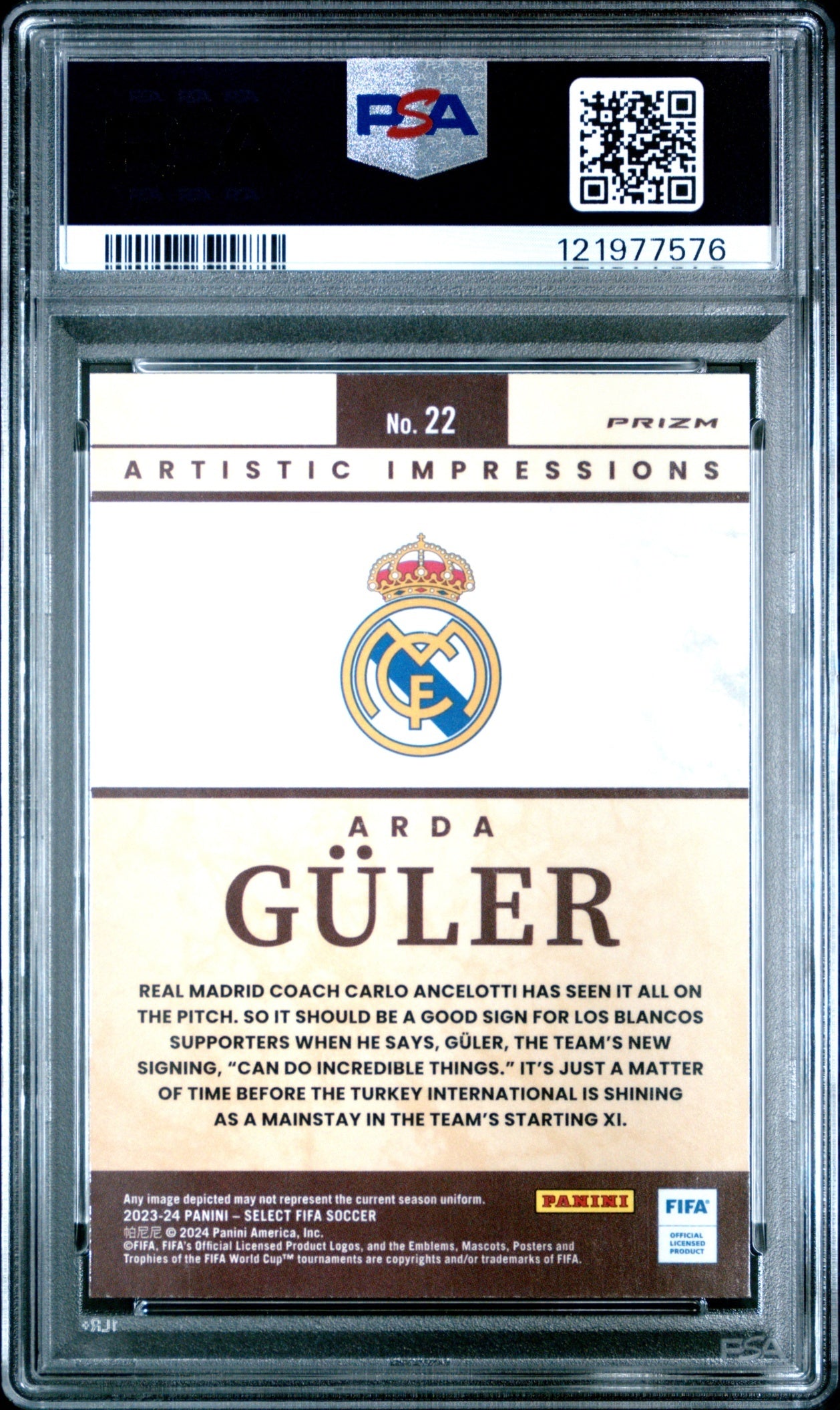 Arda Guler Panini Select FIFA 2023-24 Artistic Impressions PSA 9 RC Real Madrid