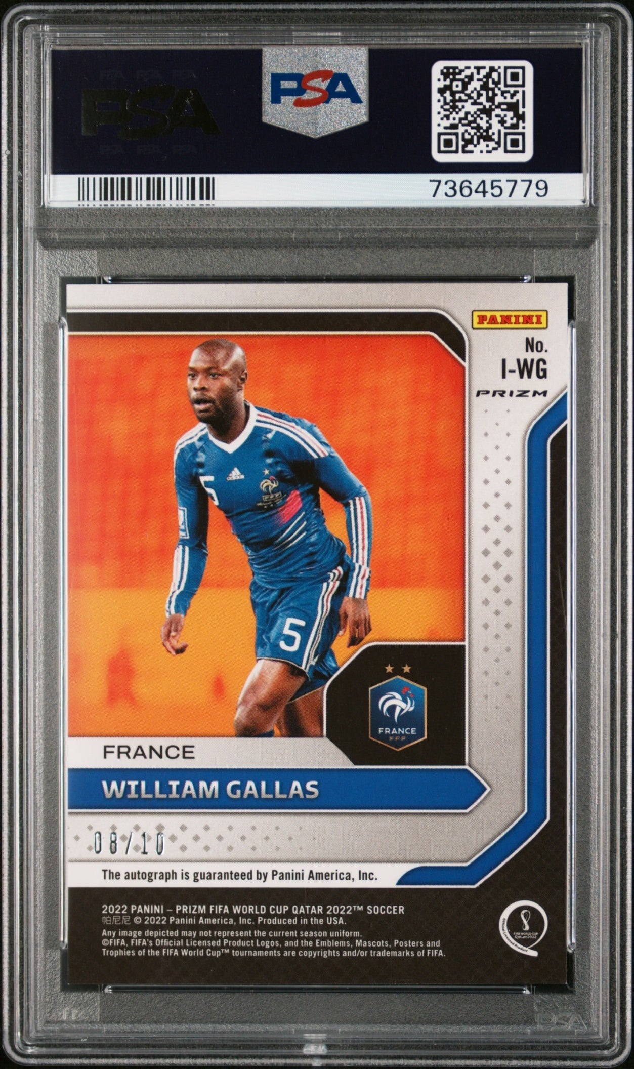 William Gallas Panini Prizm World Cup 2022-23 Gold /10 Auto PSA 10 France