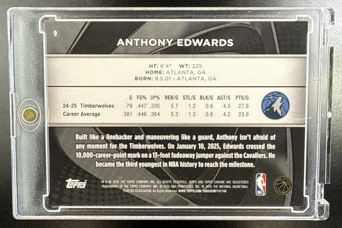 Anthony Edwards Topps Chrome Black 2025-26 Purple Refractor /75 Minnesota Timberwolves