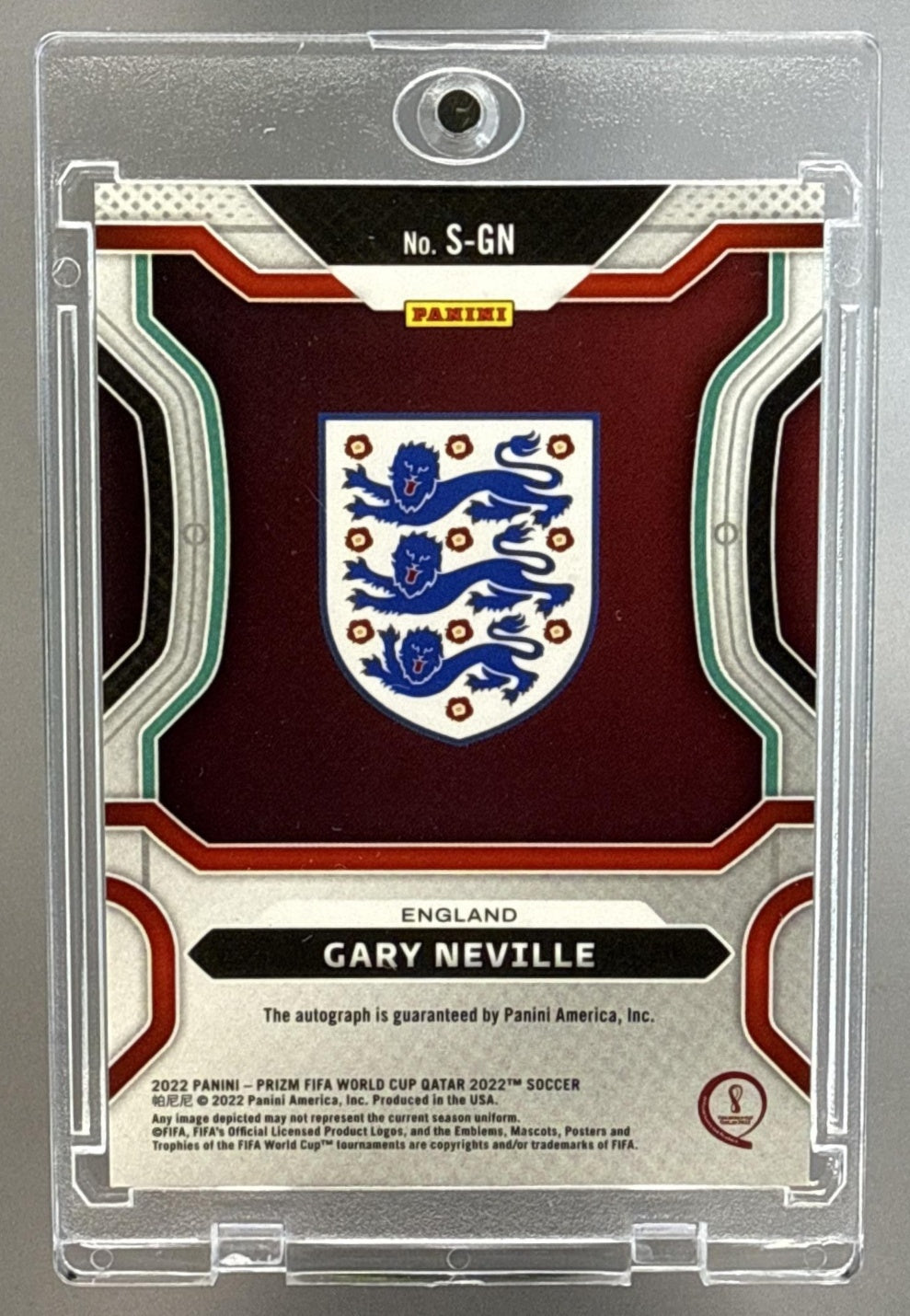 Gary Neville Panini Prizm World Cup 2022-23 Signatures Auto England