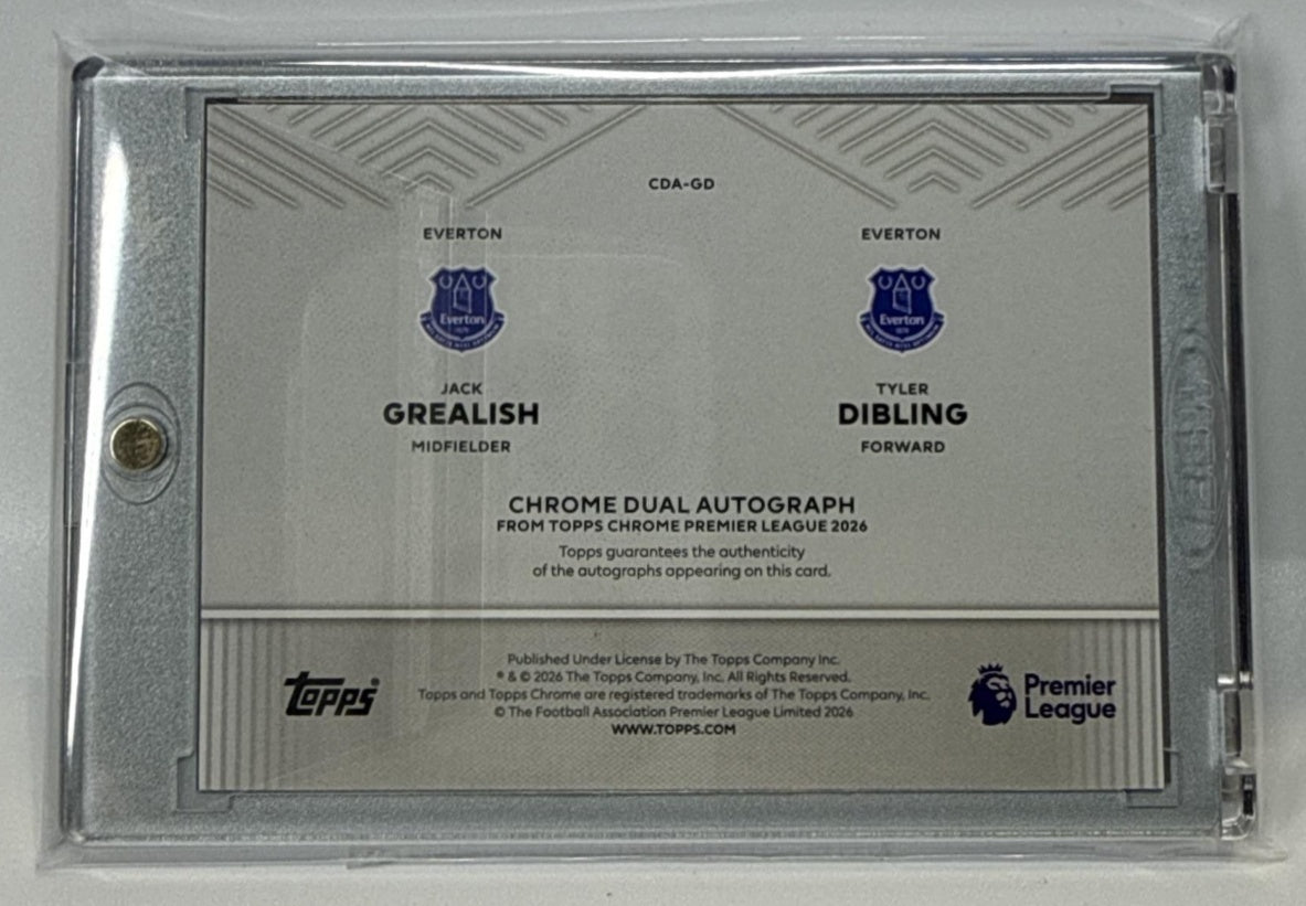 Jack Grealish Tyler Dibling Topps Chrome PL 2026 Gold Refractor /50 Auto Everton